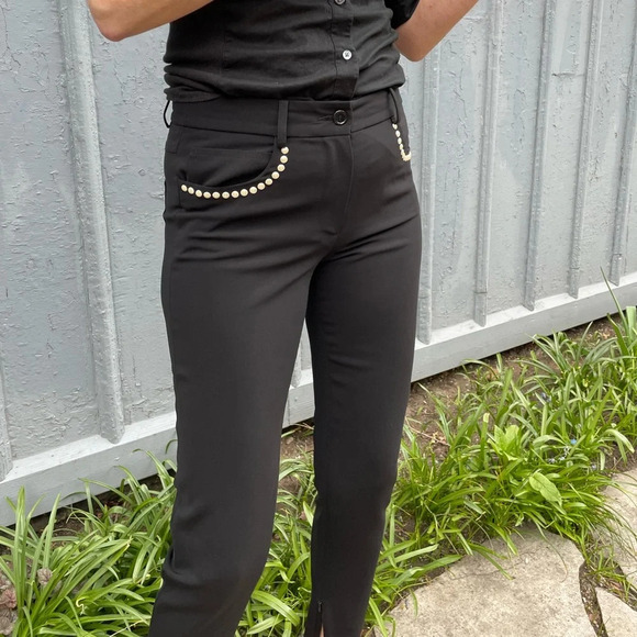 Moschino  Black Slim Pants with Pearl Embellished Details, size 6 - Picture 2 of 13